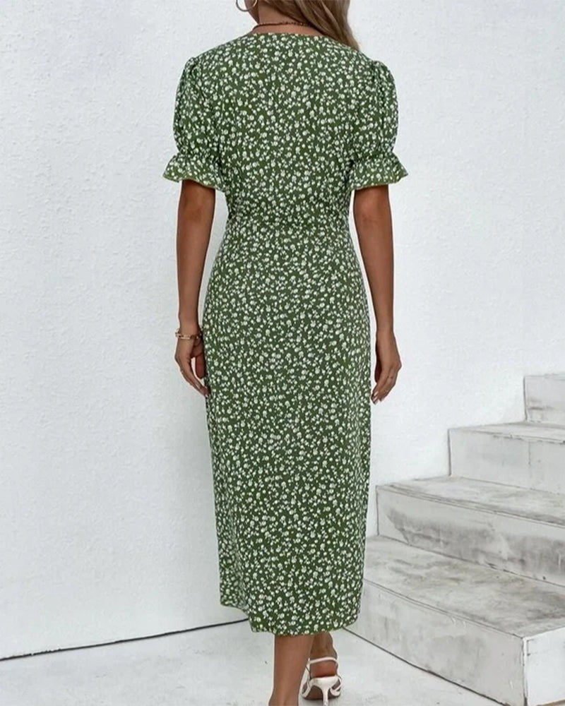 Women's Floral Bloom V-Neck Midi Dress - lifestyle