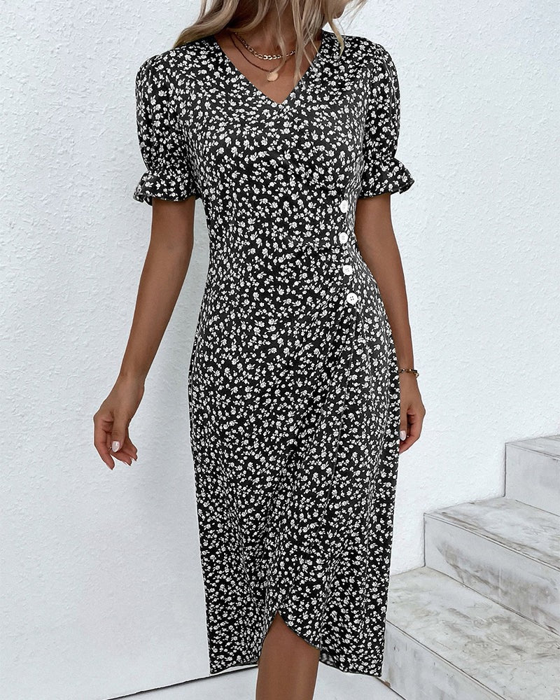 Women's Floral Bloom V-Neck Midi Dress - look