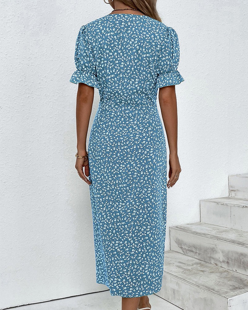 Women's Floral Bloom V-Neck Midi Dress - view