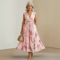 Women's Floral Midi Dress | Flowy Sleeveless - angle