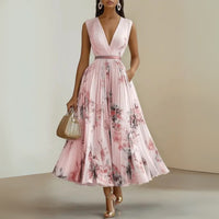 Women's Floral Midi Dress | Flowy Sleeveless - back