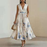 Women's Floral Midi Dress | Flowy Sleeveless - front