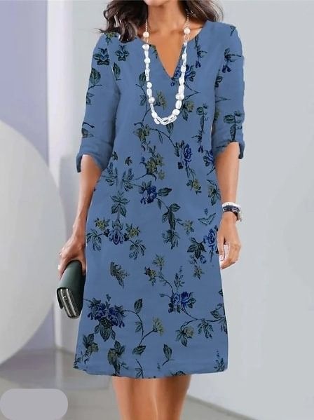Women's Floral Print Double Tunic Dress - back