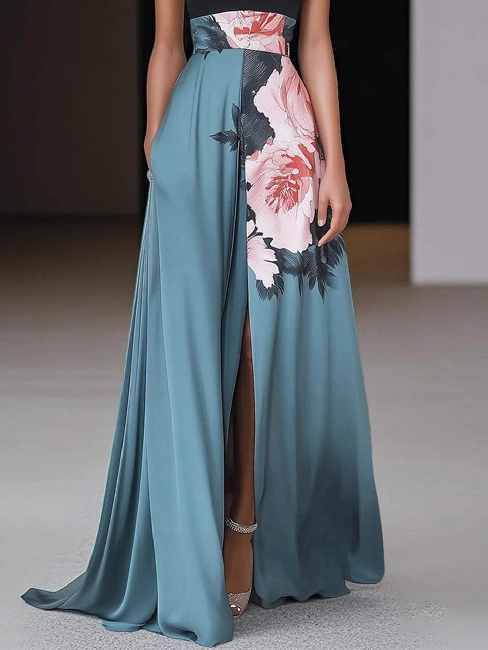 Women's Floral Sleeveless Halter Neck Maxi Dress - back