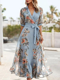 Women's Floral V-Neck Maxi Dress | Tie Waist - hero