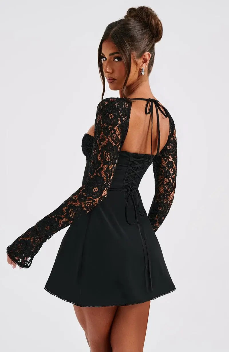 Women's Lace Sleeve Bodycon Mini Dress - side