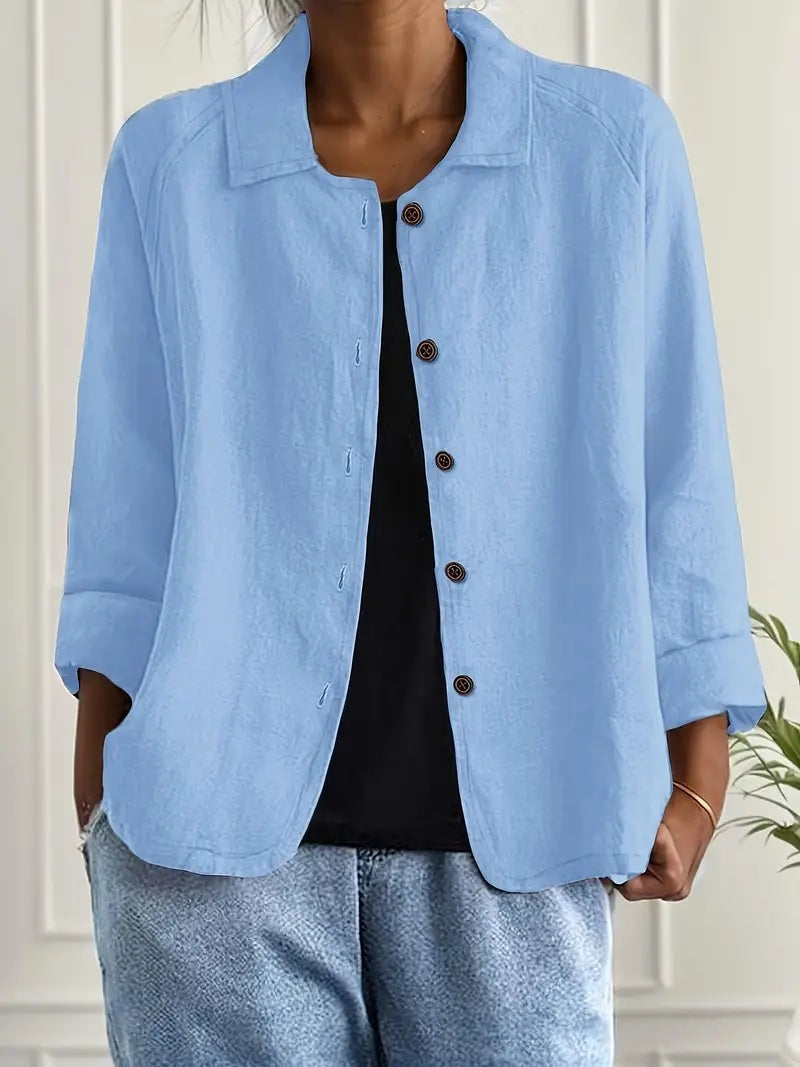 Women's Light Button Front Top | 3/4 Sleeve - hero