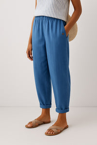 Women's Linen Stylish Trousers | Cropped Side Pockets - back