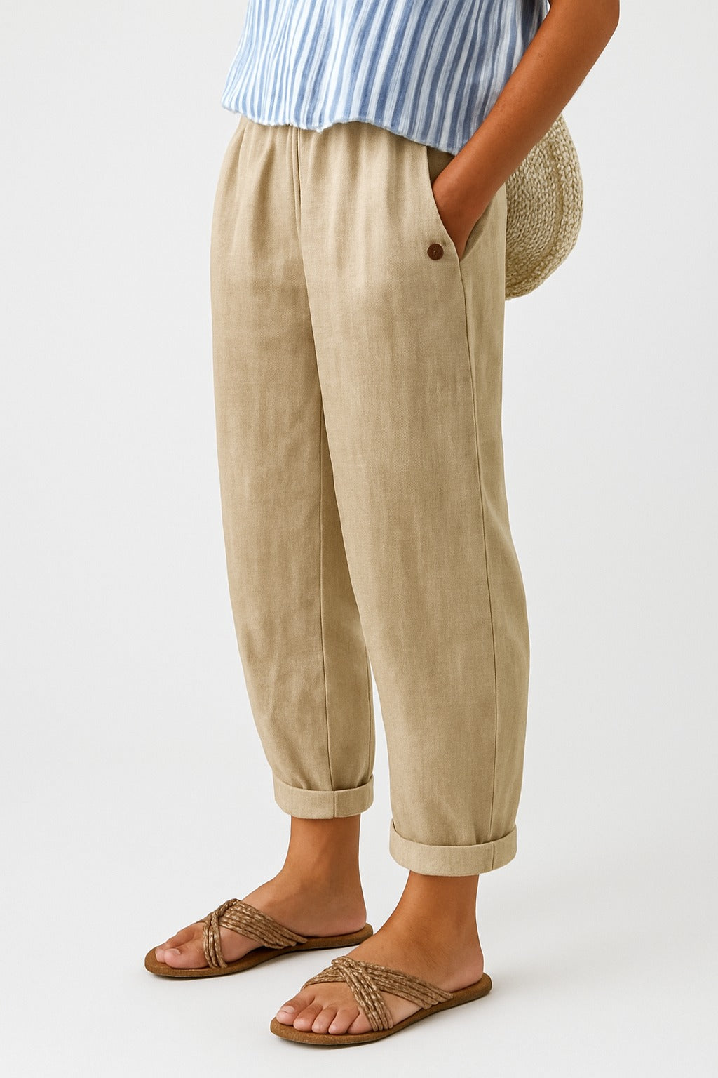Women's Linen Stylish Trousers | Cropped Side Pockets - hero