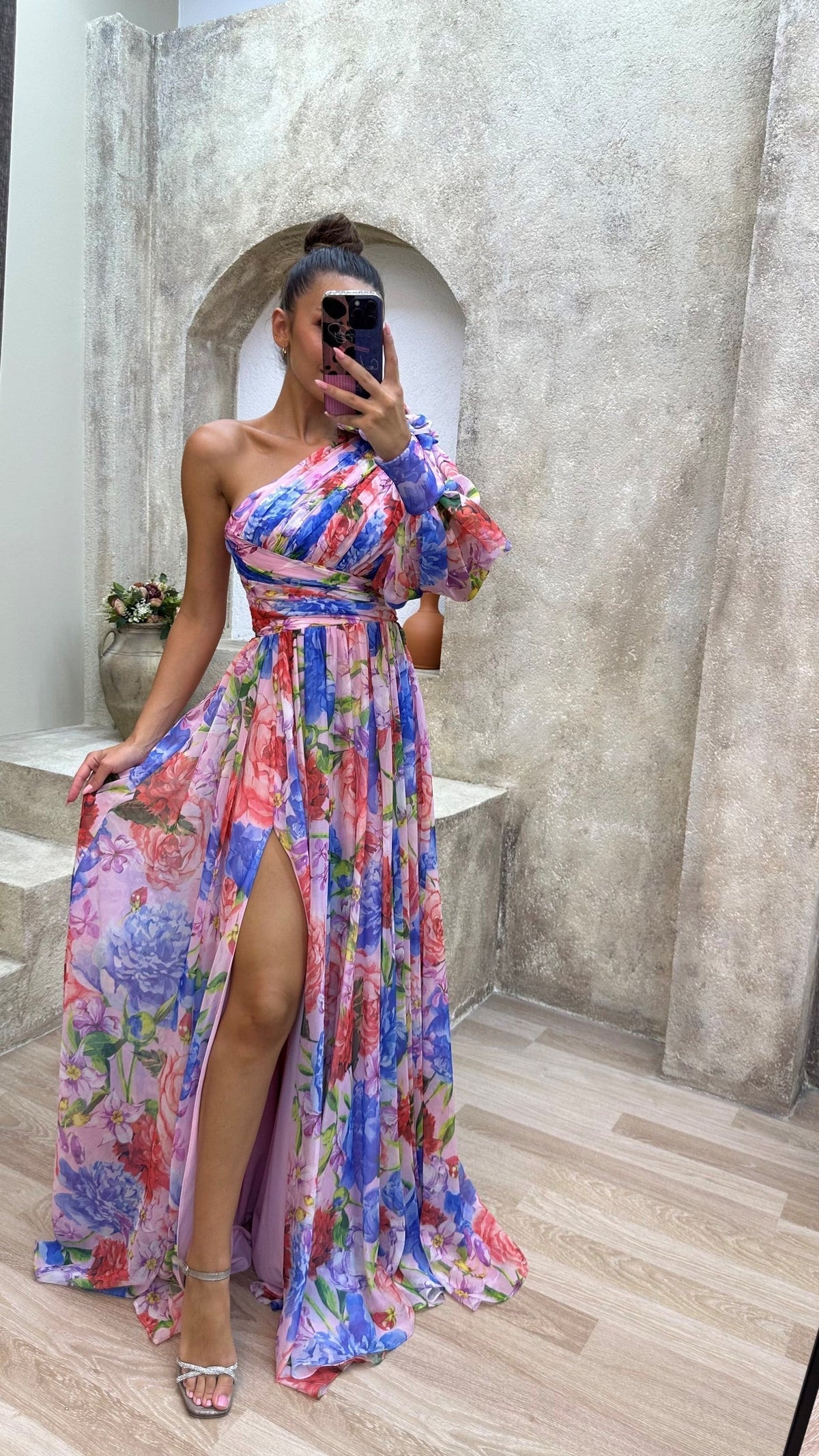 Women's One Shoulder Maxi Dress | Elegant Flowy - close-up