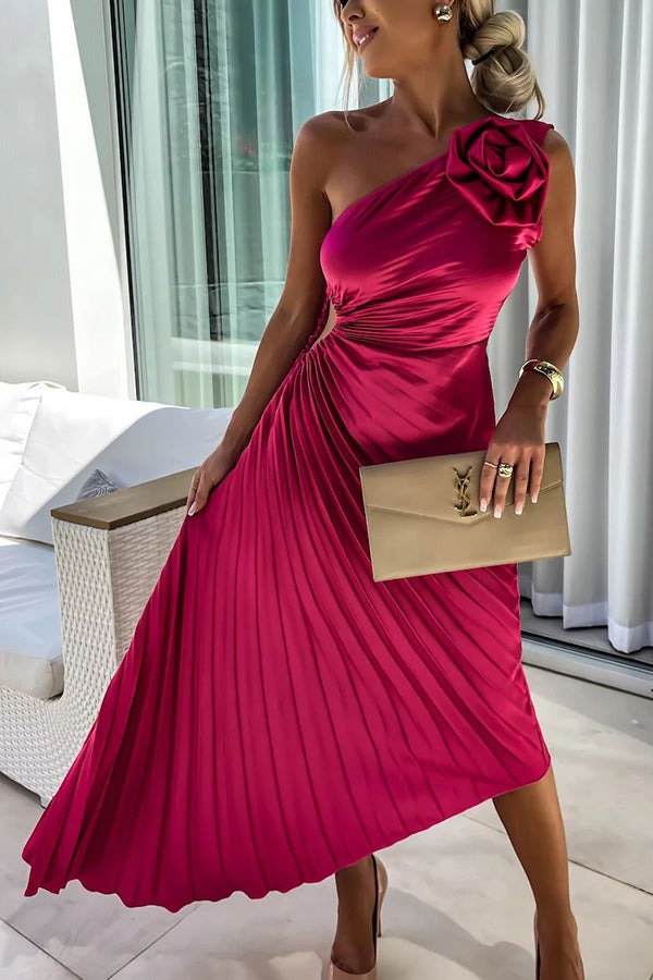 Women's One-Shoulder Pleated Midi Dress - hero