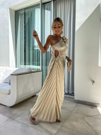 Women's One-Shoulder Pleated Midi Dress - look