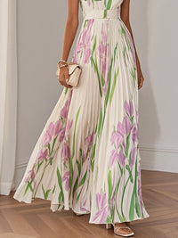 Women's Pleated Floral Maxi Dress | Square Neck - close-up