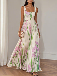 Women's Pleated Floral Maxi Dress | Square Neck - hero