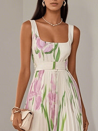 Women's Pleated Floral Maxi Dress | Square Neck - lifestyle