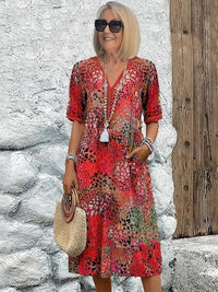 Women's Printed V-Neck Midi Boho Dress - hero