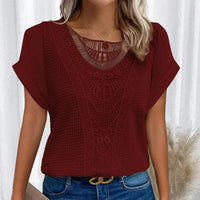 Women's Round Neck Lace Trim Top - close-up