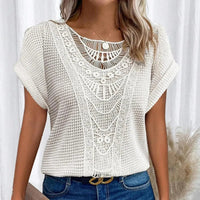 Women's Round Neck Lace Trim Top - view