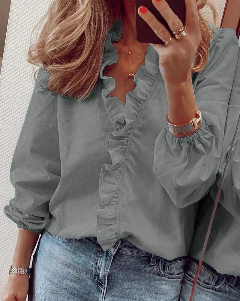Women's Ruffles Long Sleeve Blouse - close-up