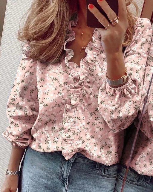 Women's Ruffles Long Sleeve Blouse - detail