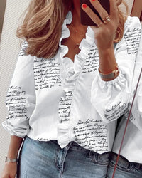Women's Ruffles Long Sleeve Blouse - lifestyle