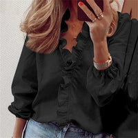 Women's Ruffles Long Sleeve Blouse - side