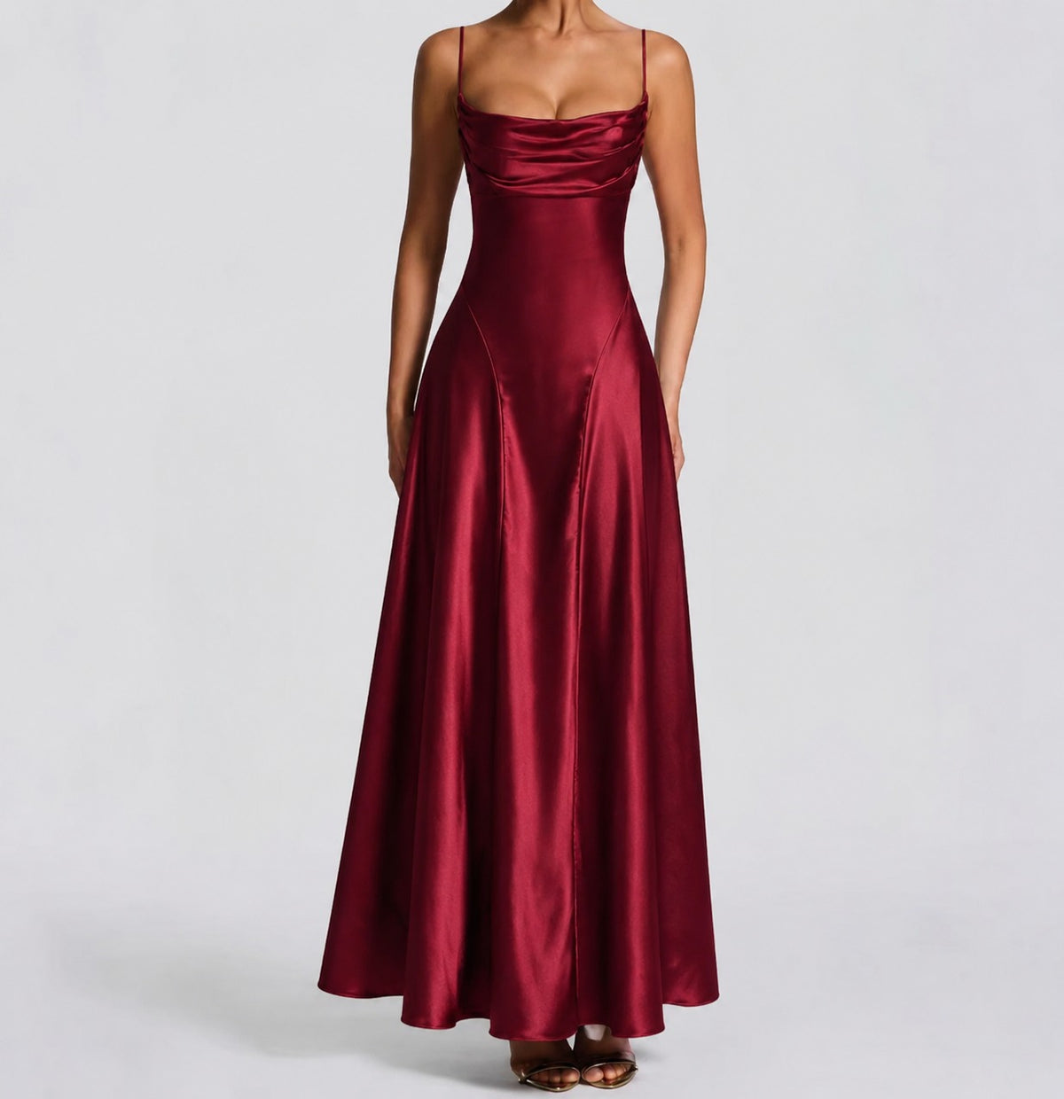 Women's Satin Sweetheart Maxi Dress | Wedding Guest Strapless Fit - detail