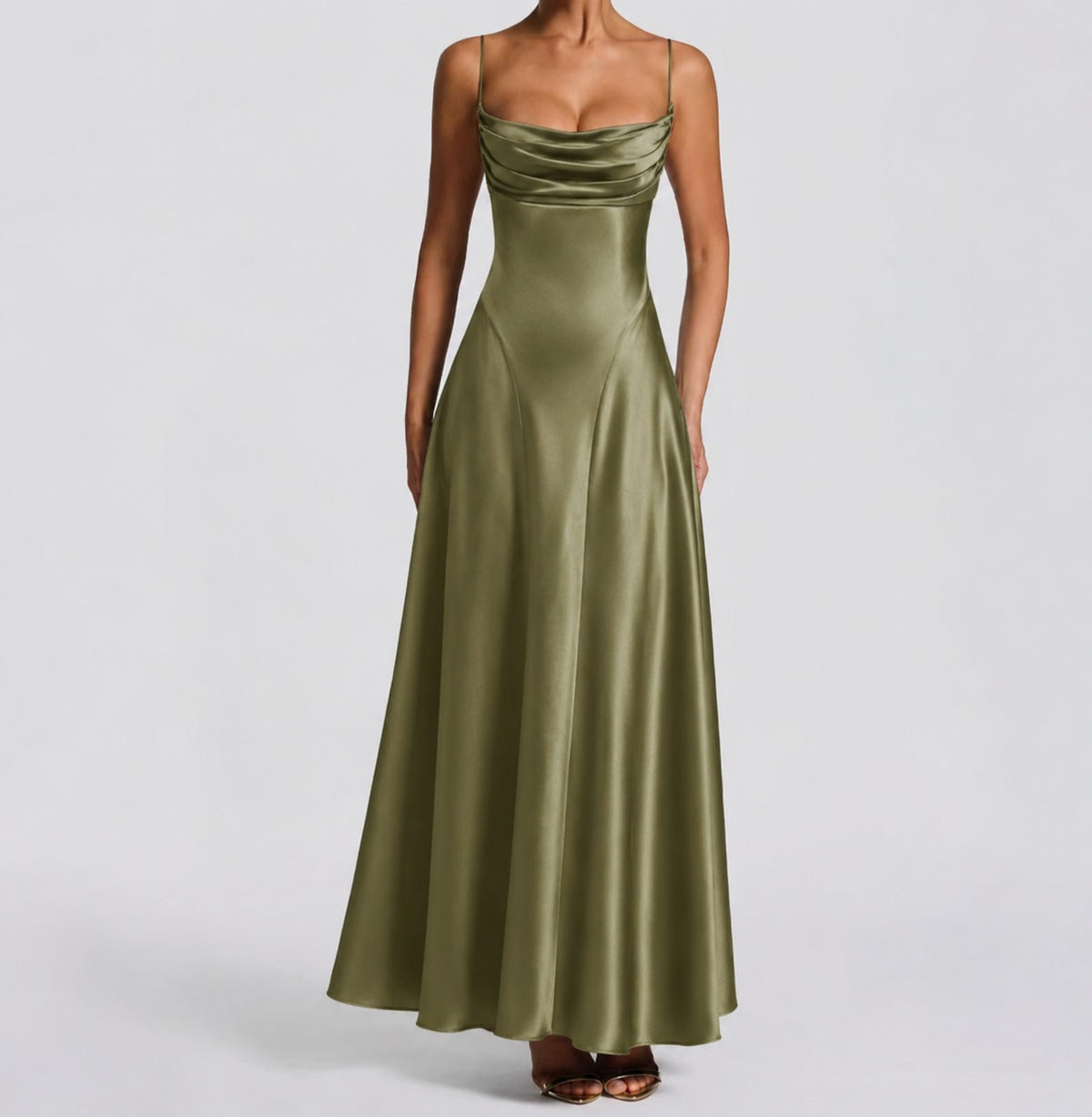 Women's Satin Sweetheart Maxi Dress | Wedding Guest Strapless Fit - front