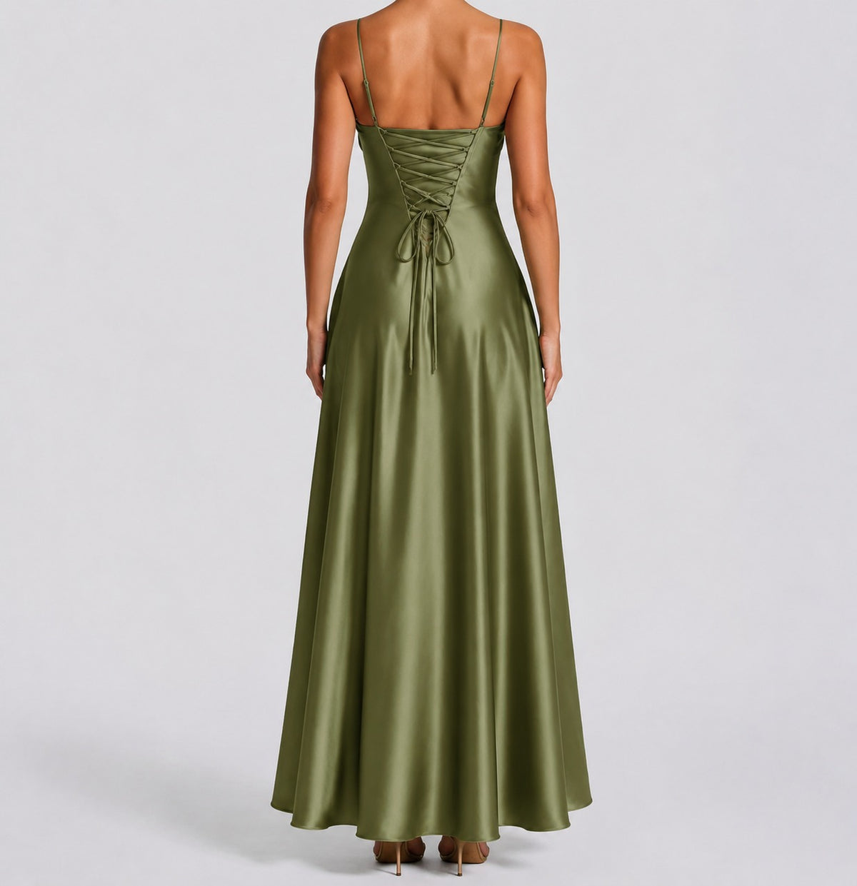 Women's Satin Sweetheart Maxi Dress | Wedding Guest Strapless Fit - side