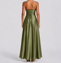 Women's Satin Sweetheart Maxi Dress | Wedding Guest Strapless Fit - side