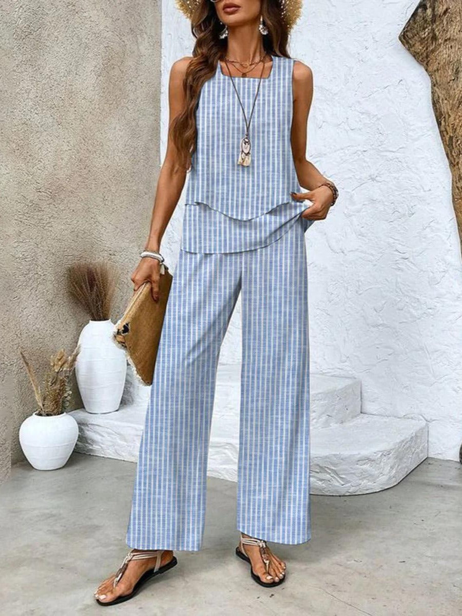 Women's Sleeveless Co-Ord Set | Wide Leg Two-Piece - detail