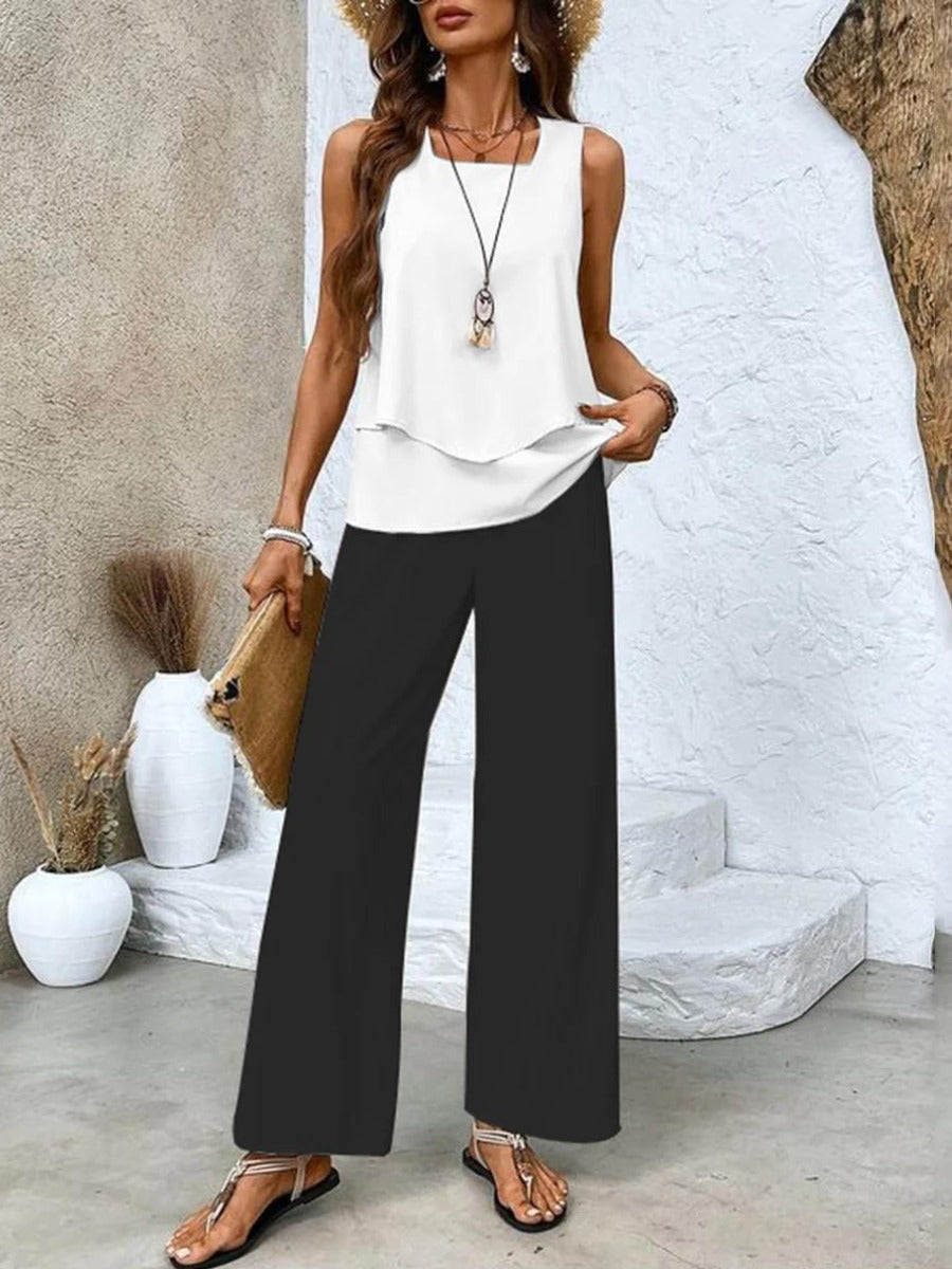 Women's Sleeveless Co-Ord Set | Wide Leg Two-Piece - front