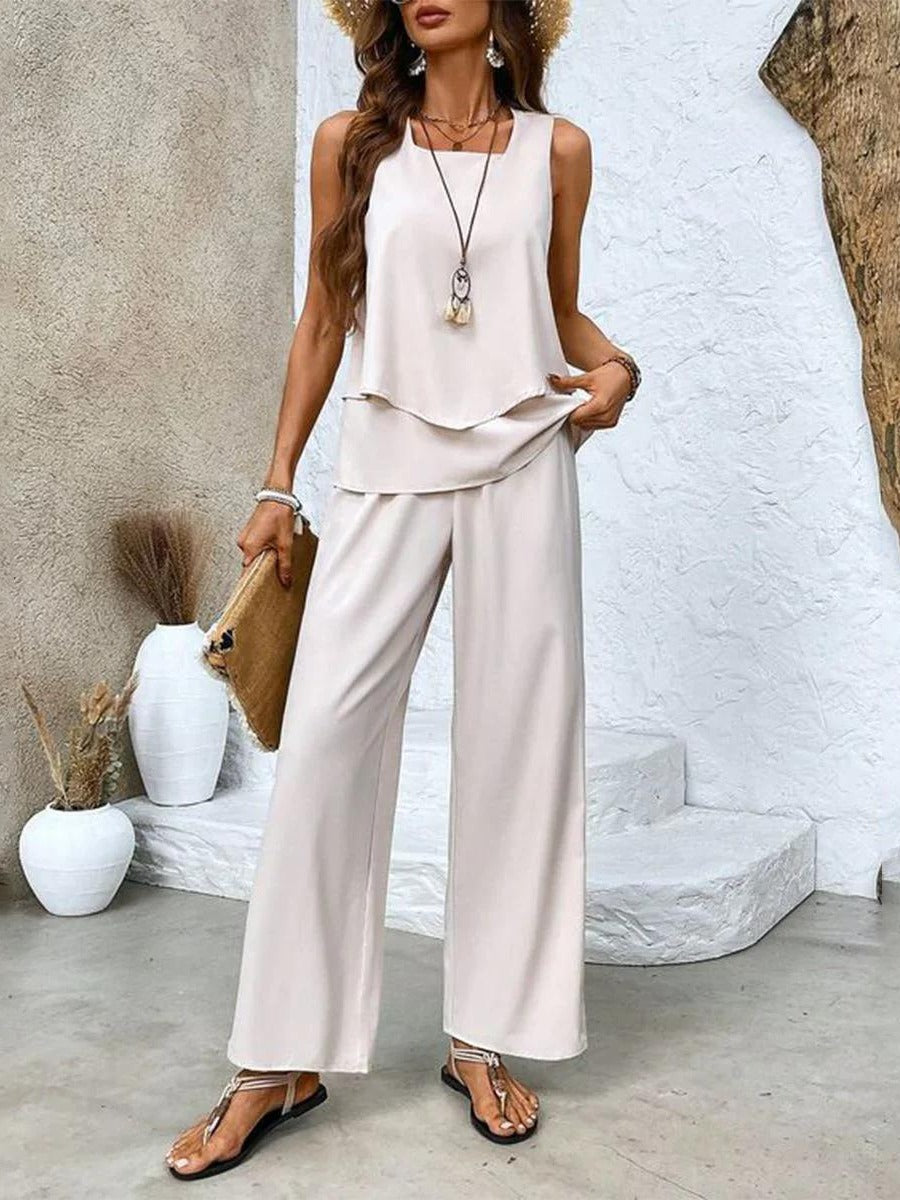 Women's Sleeveless Co-Ord Set | Wide Leg Two-Piece - lifestyle
