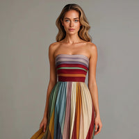 Women's Strapless Pleated Holiday Glam Maxi Dress - front