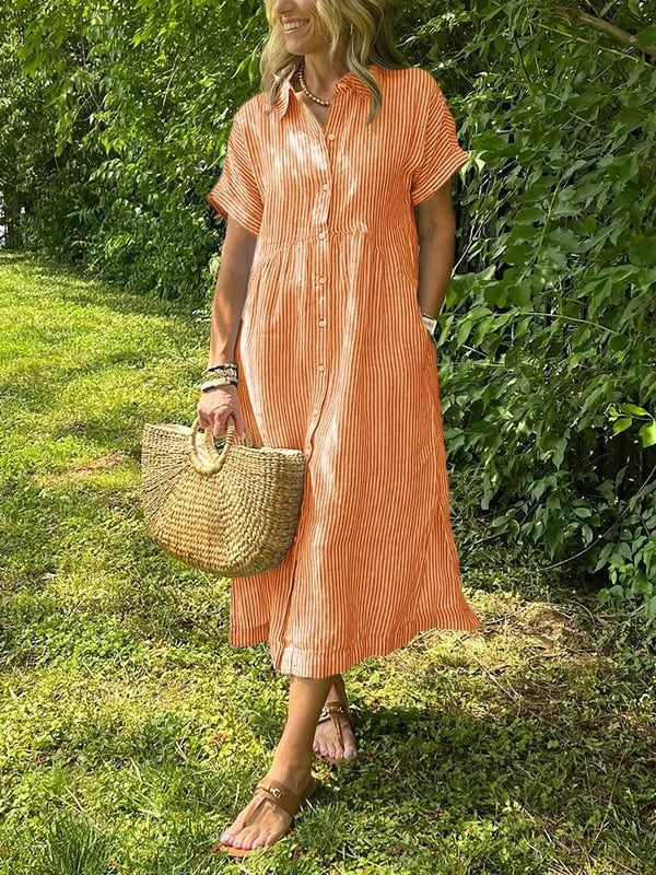 Women's Striped Shirt Midi Dress - angle