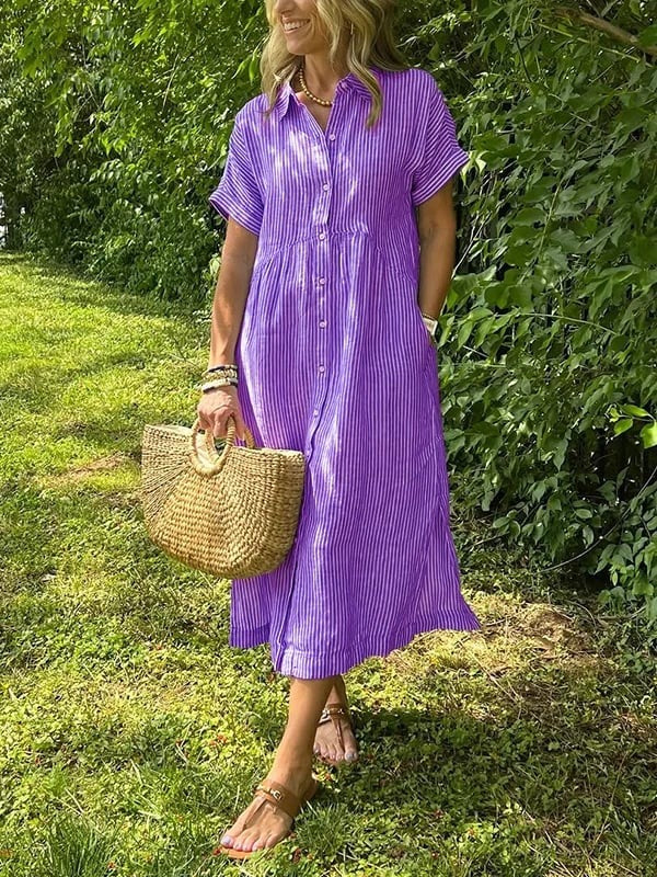 Women's Striped Shirt Midi Dress - close-up