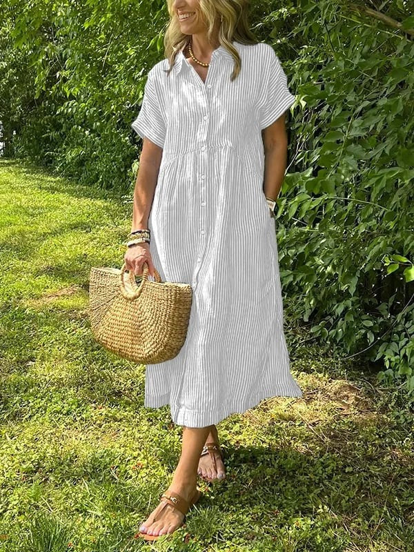 Women's Striped Shirt Midi Dress - front