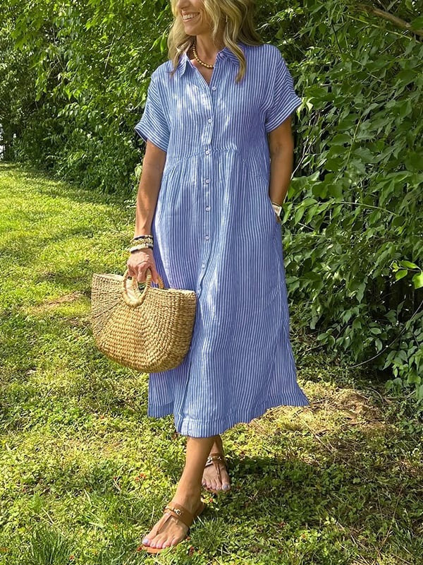 Women's Striped Shirt Midi Dress - hero