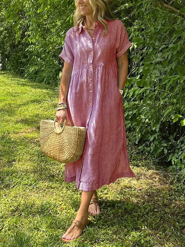 Women's Striped Shirt Midi Dress - side