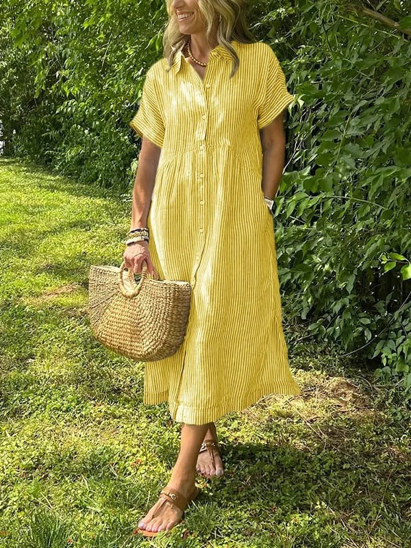 Women's Striped Shirt Midi Dress - view