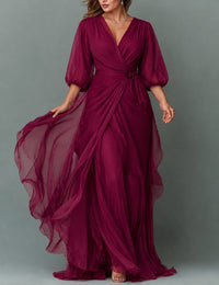 Women's V-Neck Tiered Maxi Dress | Wedding Guest Cascading Ruffle Skirt - back