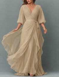 Women's V-Neck Tiered Maxi Dress | Wedding Guest Cascading Ruffle Skirt - front