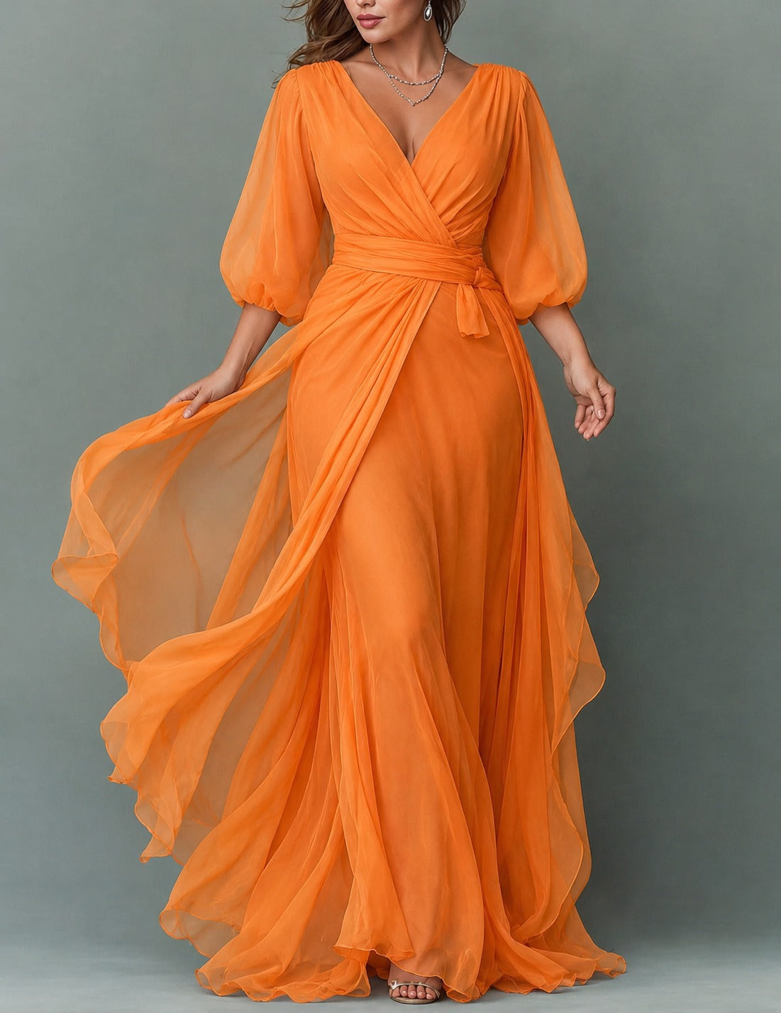 Women's V-Neck Tiered Maxi Dress | Wedding Guest Cascading Ruffle Skirt - hero