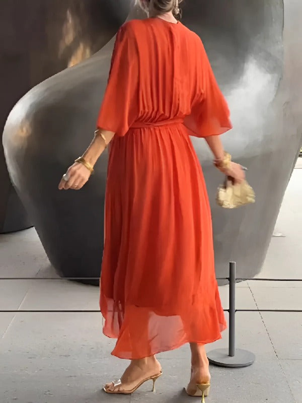 Women's Wrap V-Neck Midi Dress - close-up