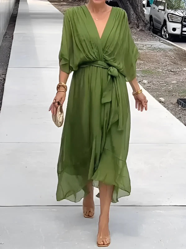 Women's Wrap V-Neck Midi Dress - front
