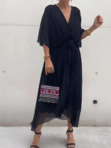 Women's Wrap V-Neck Midi Dress