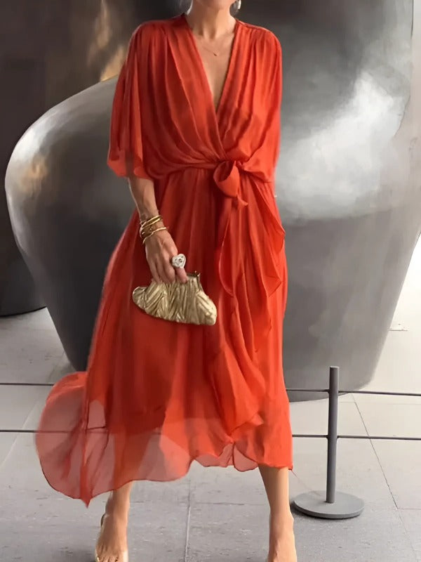 Women's Wrap V-Neck Midi Dress - lifestyle